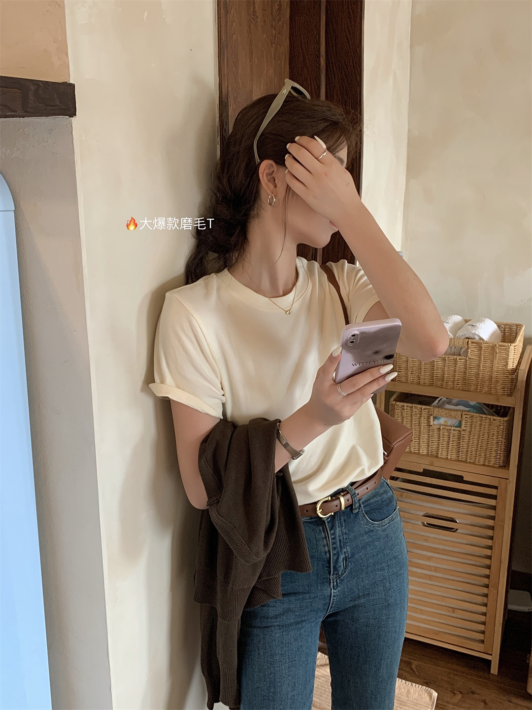 THE LEMON柠檬绿茶正肩磨毛短袖t恤女2024秋季新款百搭上衣打底衫详情28
