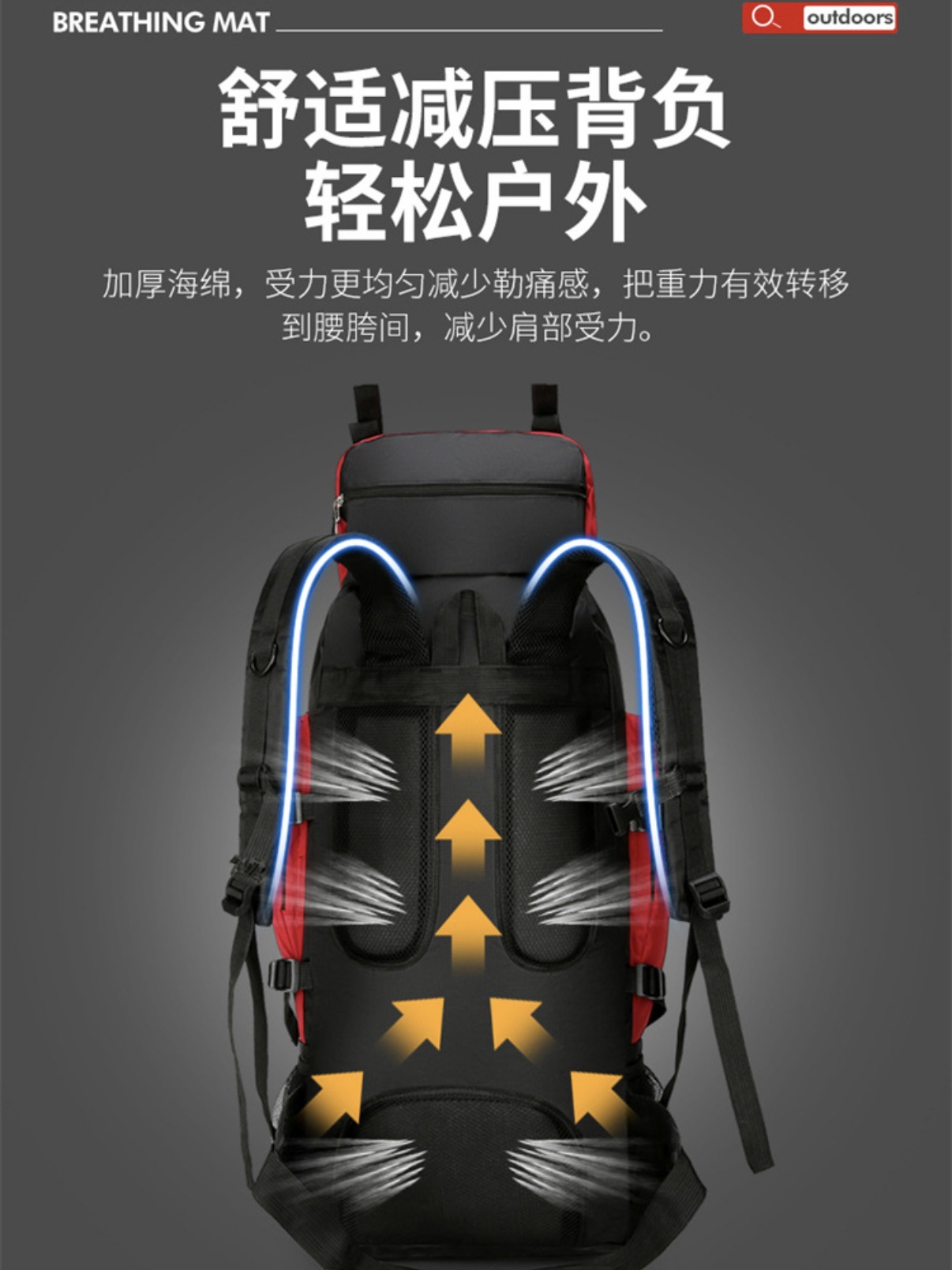 外贸新款登山包男时尚露营穿越运动包户外徒步运动双肩包旅行背包详情10