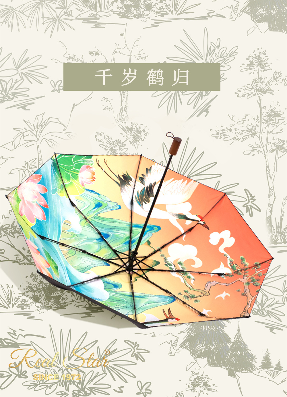 新款三折伞UPF50+手开遮阳晴雨两用太阳伞满版手绘数码印刷伞面详情5