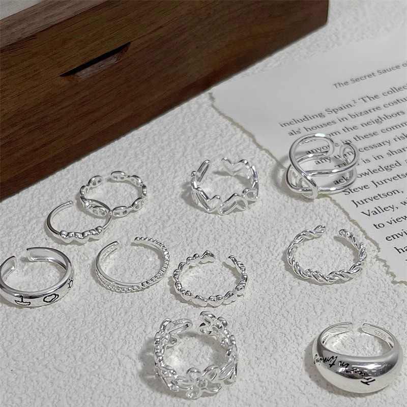 简约百搭可爱笑脸爱心925纯银戒指女叠戴冷淡风小众设计感开口戒详情8