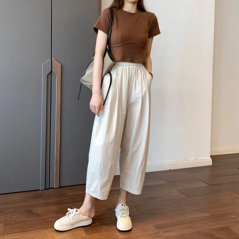 薄款阔腿九分裤女夏纯棉休闲直筒萝卜裤小个子日系显瘦宽松工装裤详情30