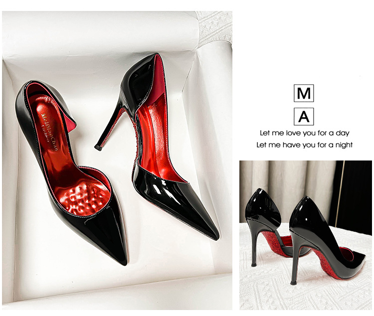 C家水钻红底侧空全包细高跟鞋女尖头浅口性感气质百搭法式网红详情28