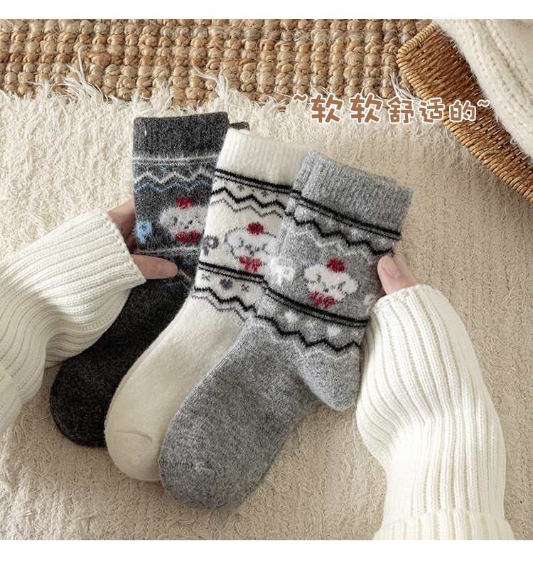 儿童袜子秋冬季加厚保暖羊毛袜儿童韩版卡通小狗冬款羊绒中筒袜详情7