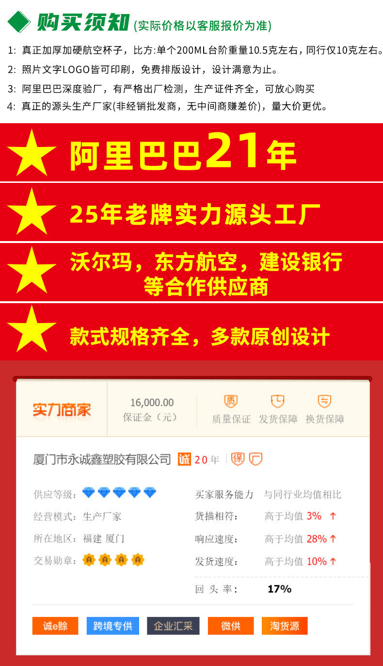 厂家批发带盖一次性奶茶杯加厚透明塑料杯饮料果汁打包杯注塑杯PS详情1