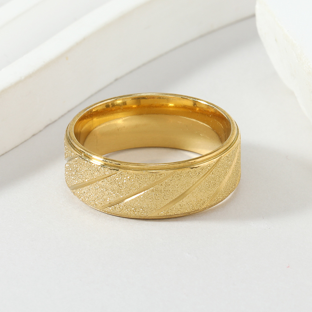 欧美跨境不锈钢戒指批花斜纹磨砂钛钢戒指 男 时尚百搭指环手饰品详情4