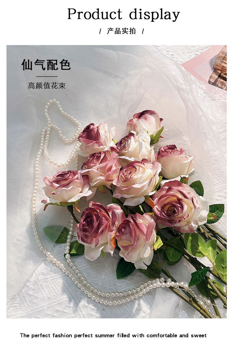 碎冰蓝玫瑰假花摆件婚庆装饰插花ins风高颜值拍照道具仿真玫瑰花详情6
