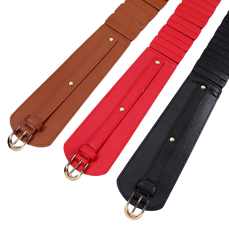 宽腰带女百搭装饰女裙弹力PU片针扣松紧腰封欧美时尚束腰外穿腰封详情13