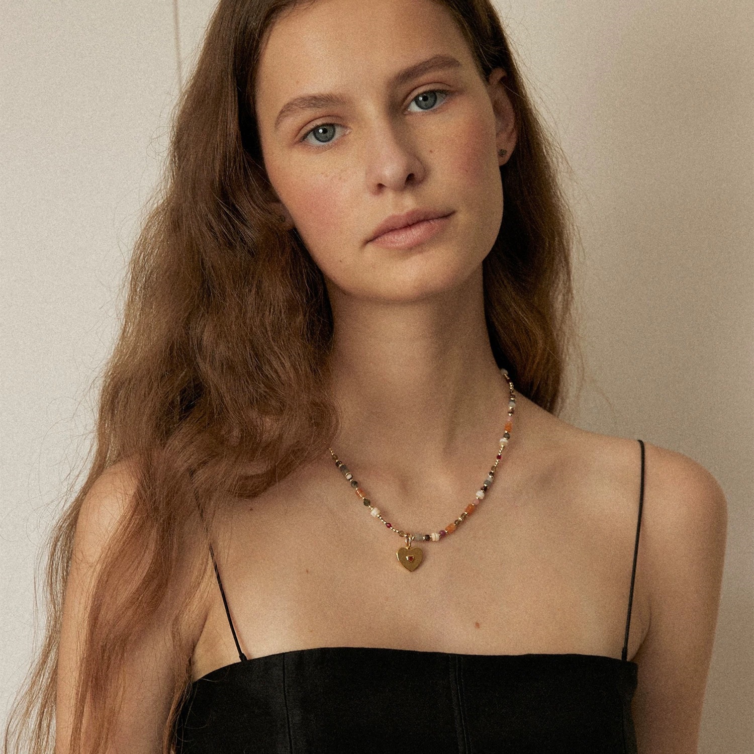 吴昕同款双层爱心天然石项链小众度假风独特简约叠戴高级感颈链女详情2