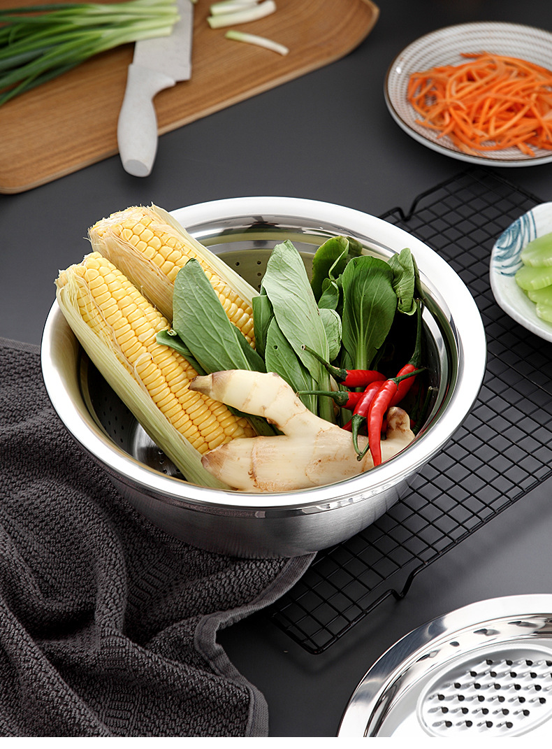 不锈钢刨丝器沥水盆 多功能洗米碗 刨丝盆创意厨房刨丝盆详情19
