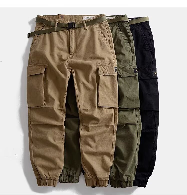 阿美咔叽阔腿束脚工装裤男美式复古重磅水洗大口袋休闲裤春秋详情1