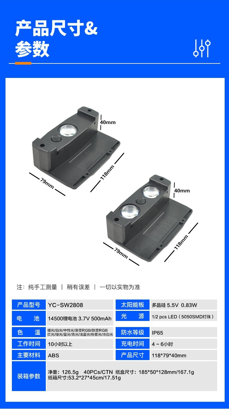 New solar-powered wall-washing light, high-brightness convex lens wall lamp, outdoor garden yard 12-speed color-adjustable fence light pic 1