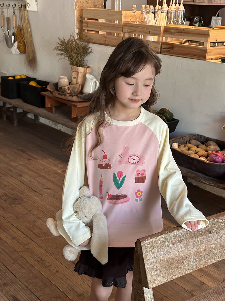 2024秋季新款儿童秋装长袖T恤上衣女童宝宝230克卡通插肩打底衫潮详情27