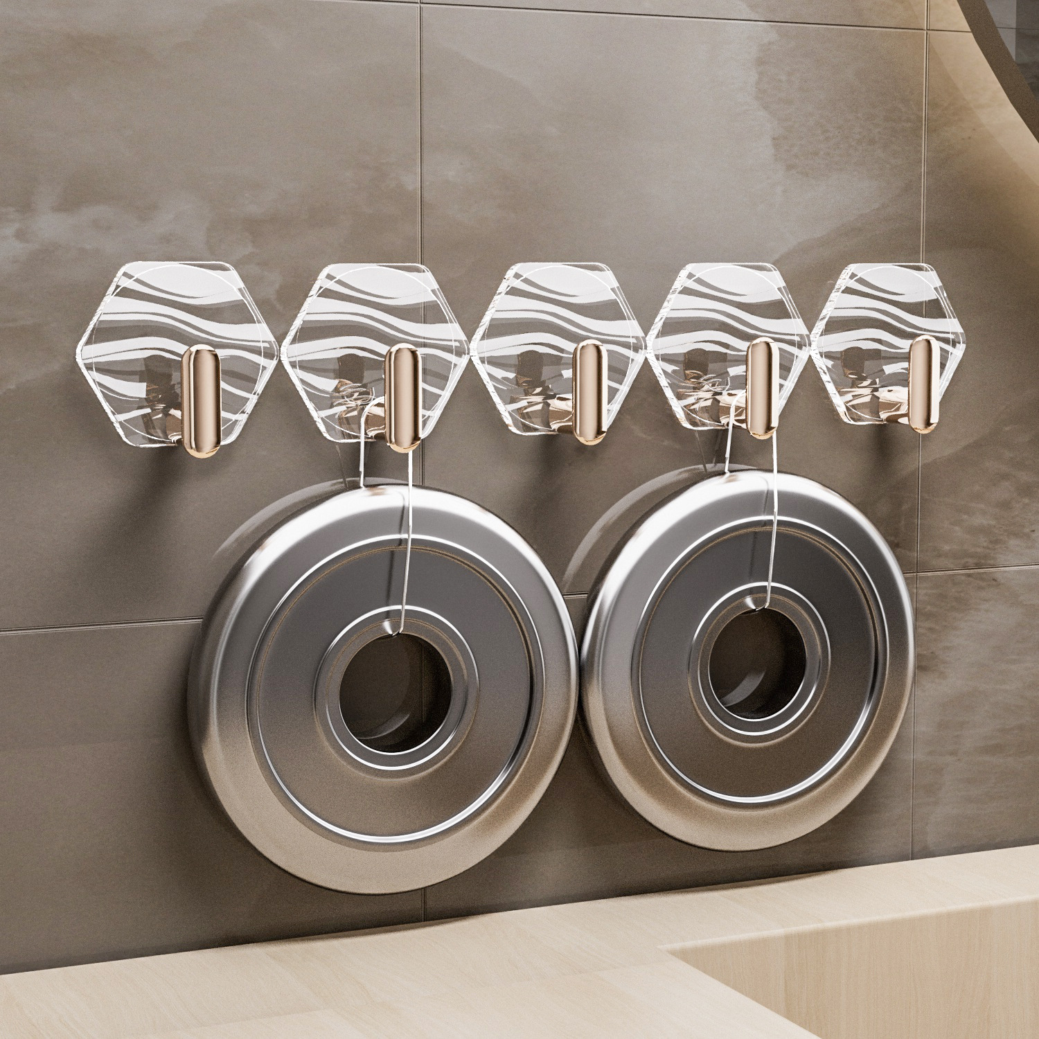 家用六边形水波纹挂钩免打孔浴室门后无痕挂钩卫生间粘胶圆形挂钩详情10