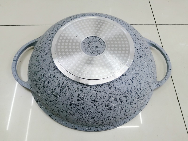Double-ear non-stick, double-bottom granite cast aluminum wok, flat pan, hot pot, multi-functional pot, fire, electric, universal WOK pic 9