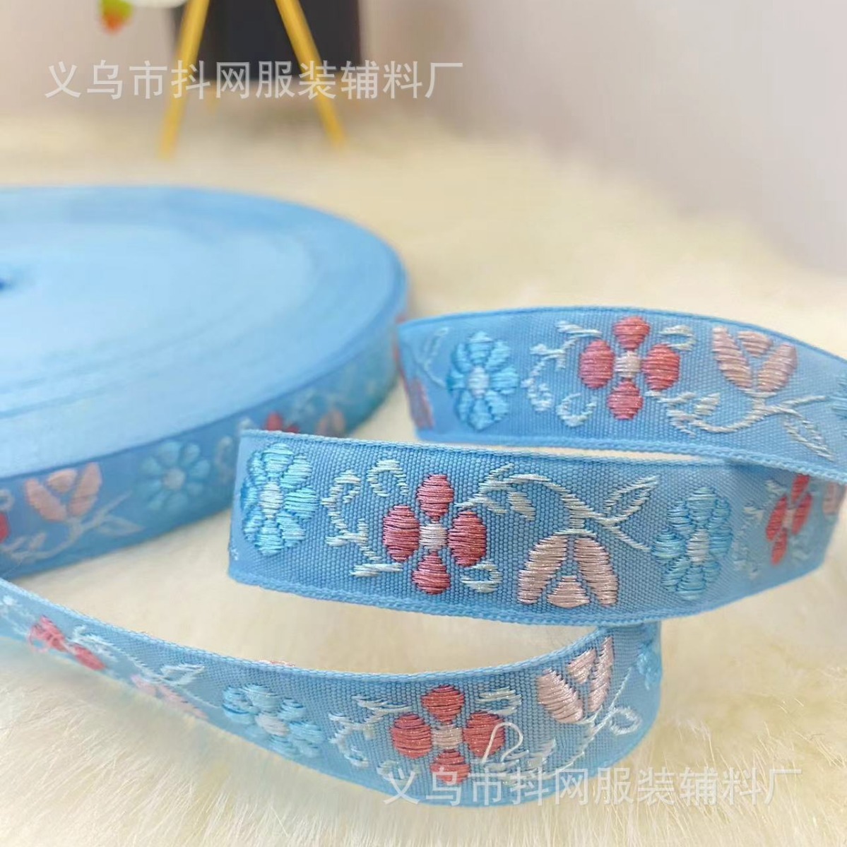1.8cm Ethnic-style embroidered jacquard webbing DIY flower bow hair accessory border strap Nylon lustrous silk webbing pic 6
