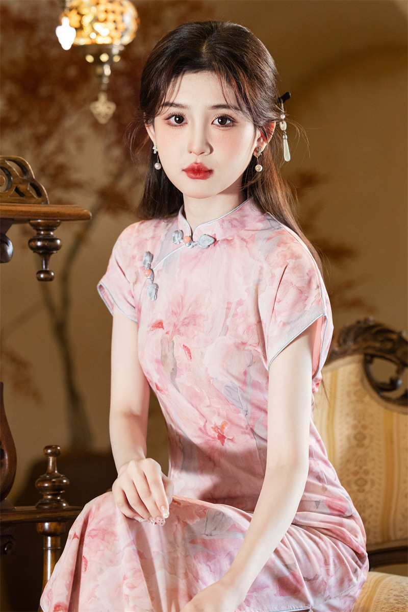The new Chinese style of traditional Chinese style improvement 2025 Spring/Summer new mesh sleeved dress is suitable for young ladies to wear daily in cheongsam pic 12