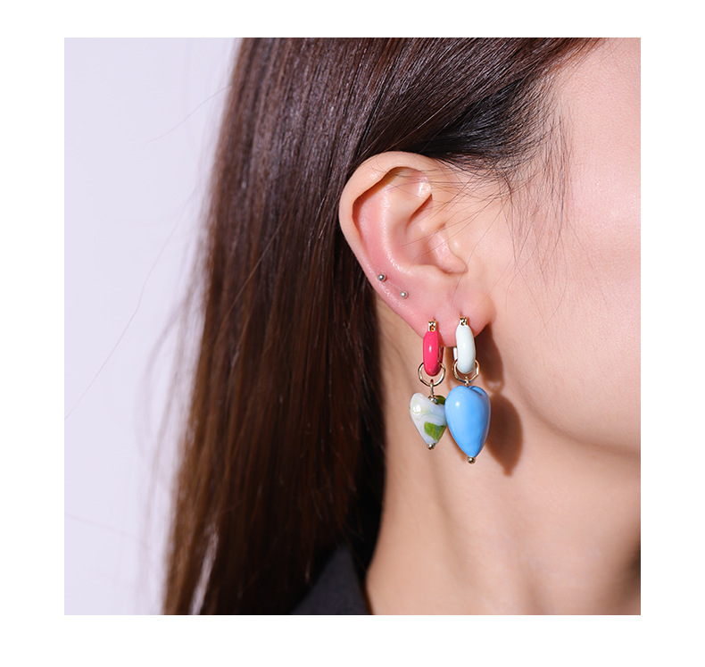 肯杰ins风琉璃珠天然石个性桃心滴油珐琅不对称耳环女式欧美hoop详情6