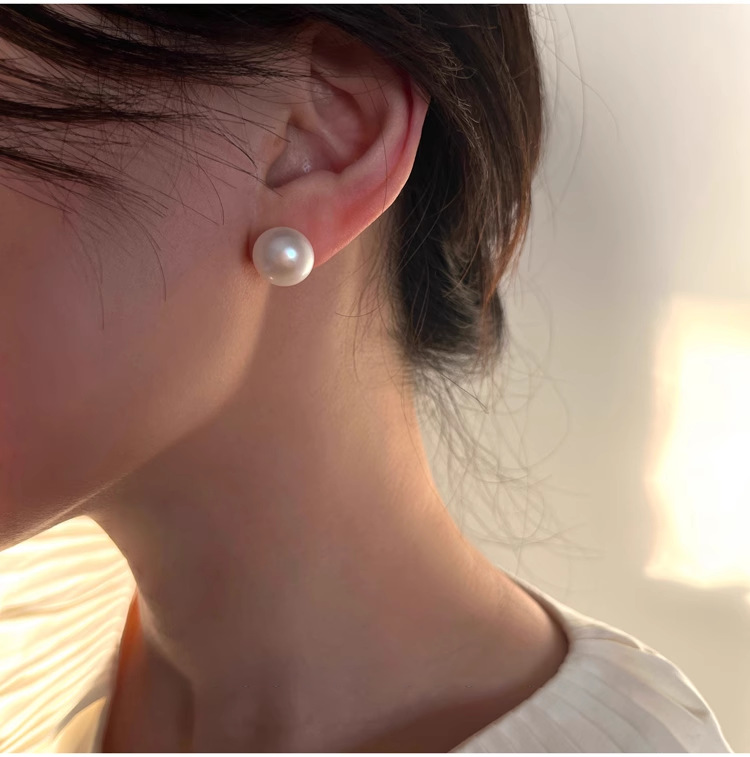925纯银5A灯泡天然淡水馒头珍珠耳钉女韩国简约大气通勤耳饰E9596详情8