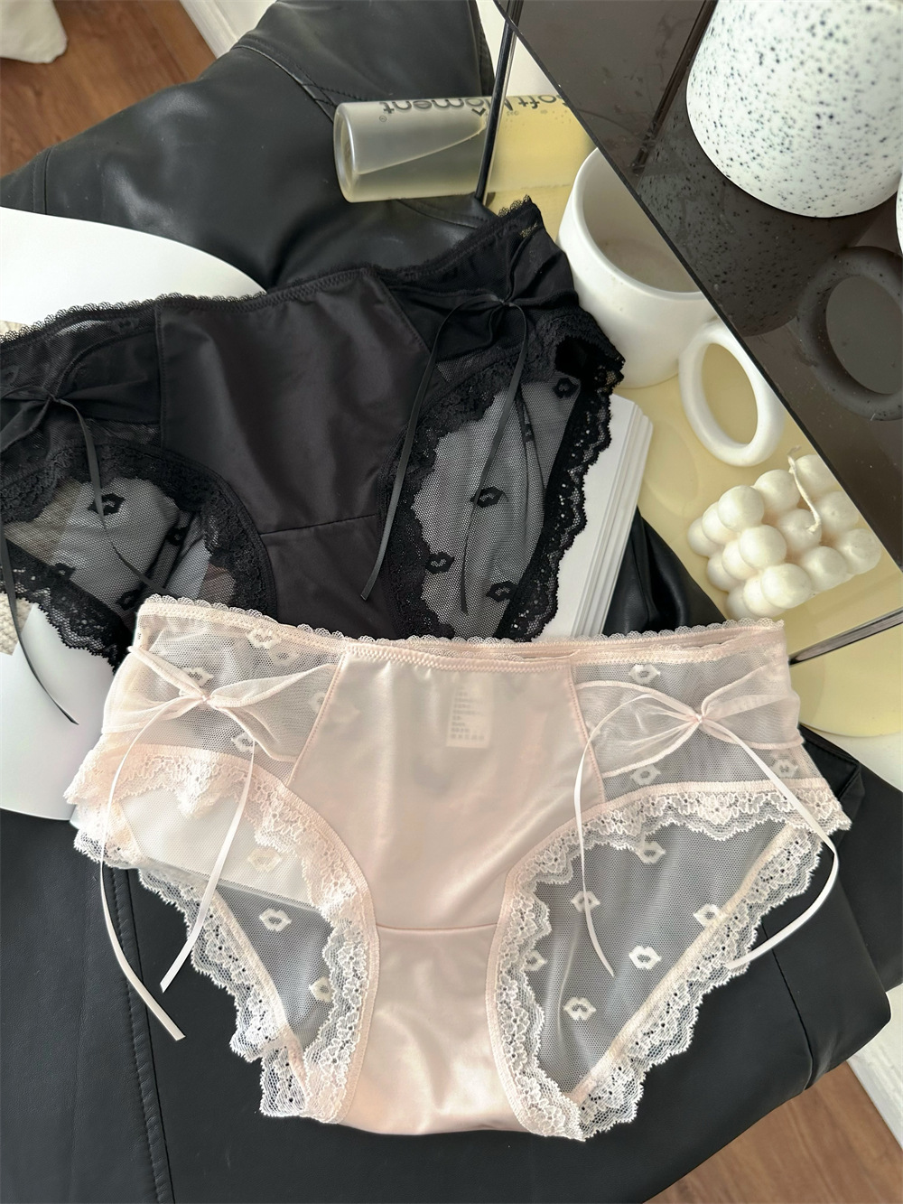 法式奢华缎面蕾丝内裤女性感24新款少女士三角裤中低腰蝴蝶结甜美详情14