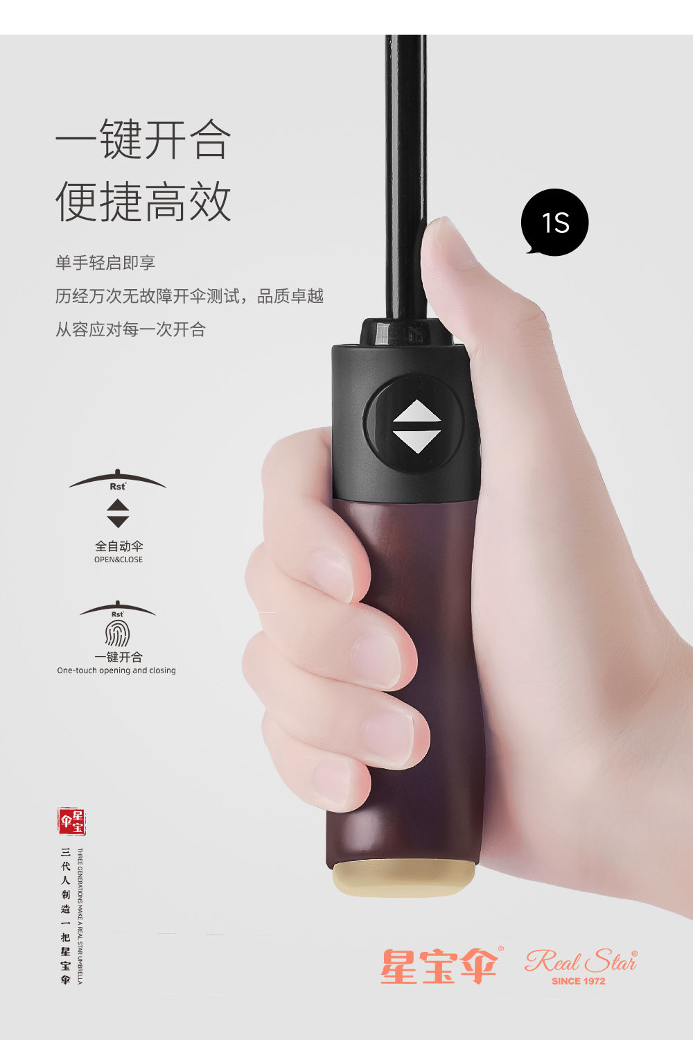 实木手柄三折全自动雨伞加大尺寸25吋高端轻奢晴雨伞自开收铝合金详情15
