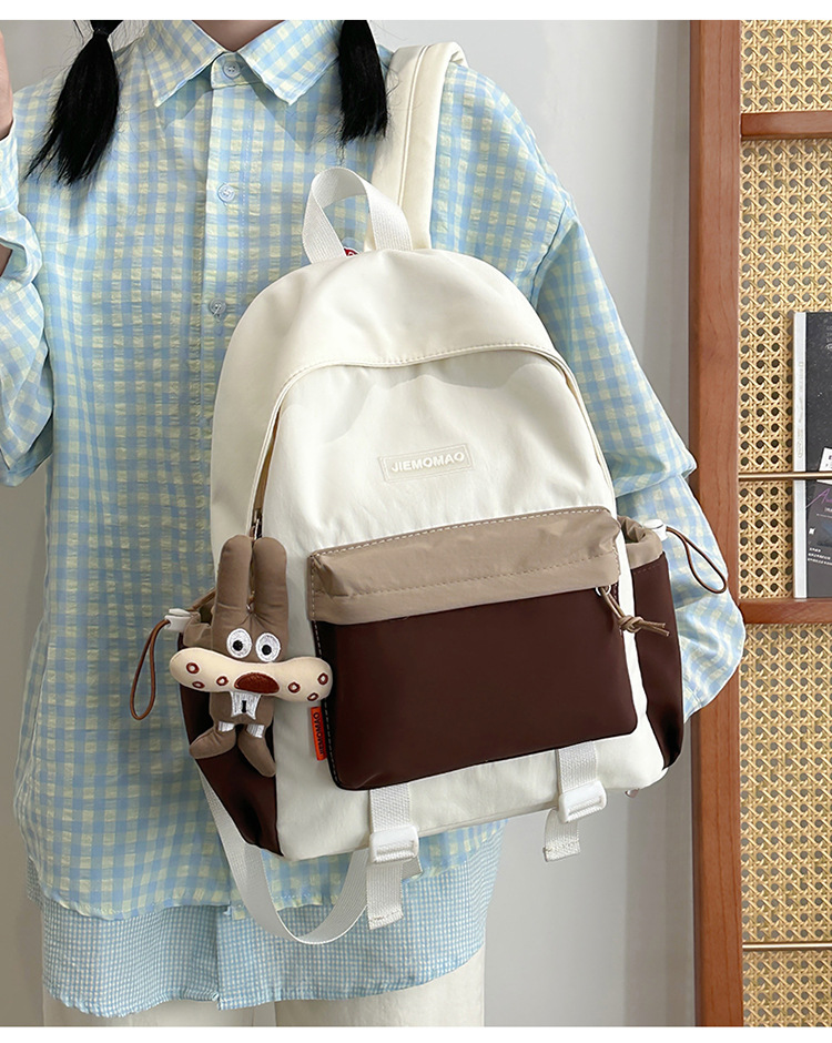 跨境新款学院风百搭双肩包初高中学生上课书包撞色洋气轻便双背包详情6