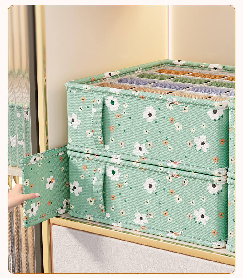 Green Little Flower Underwear Storage Box, underwear storage drawer, compartments box, Multi-functional socks classification box, wardrobe pic 11