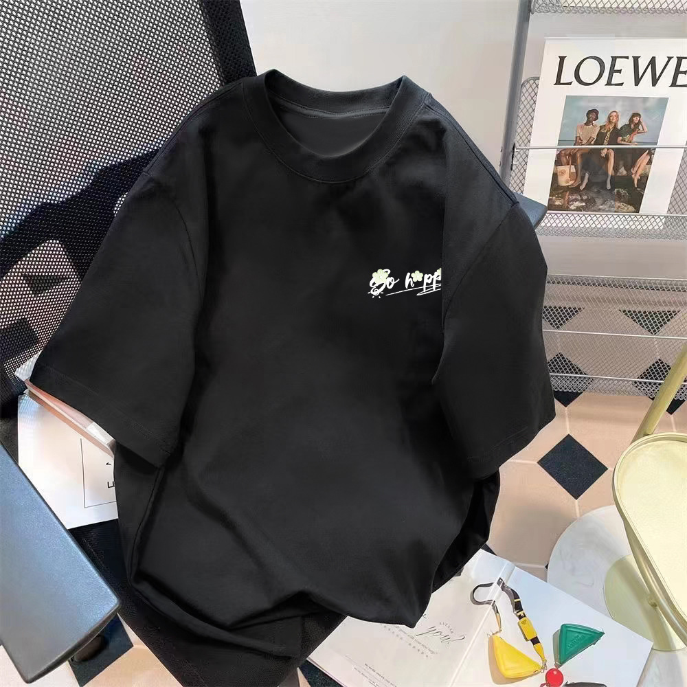 厂家批发复古男士短袖宽松潮流圆领印花五分袖T恤百搭宽松上衣详情20