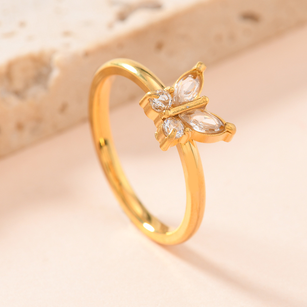 欧美跨境不锈钢戒指女轻奢百搭2mm蝴蝶形镶钻戒指潮流手饰品厂家详情4