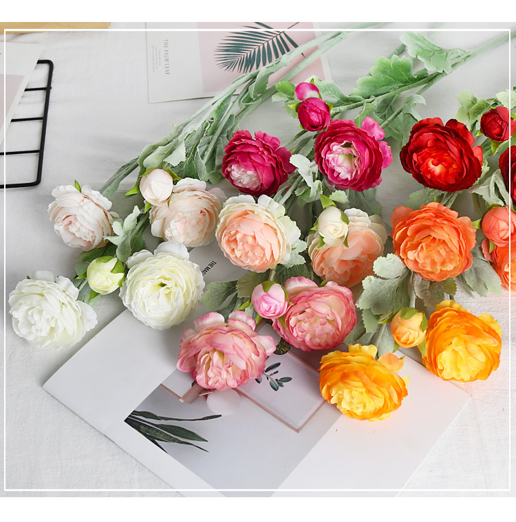 欧式仿真花三头洋牡丹装饰假花婚礼办公文化用高级感成品礼盒详情5