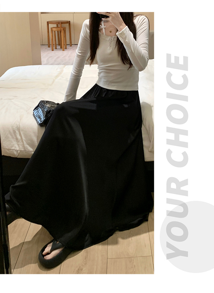 French acetate satin half skirt for women 2024 Spring/Summer pleated long skirt with elastic and tight waist, A-line large swing umbrella skirt pic 52
