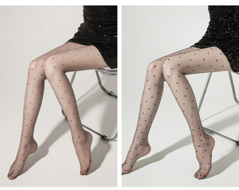 黑色波点丝袜女黑丝高透超薄透明复古爱心圆点点白色斑点性感薄款详情12