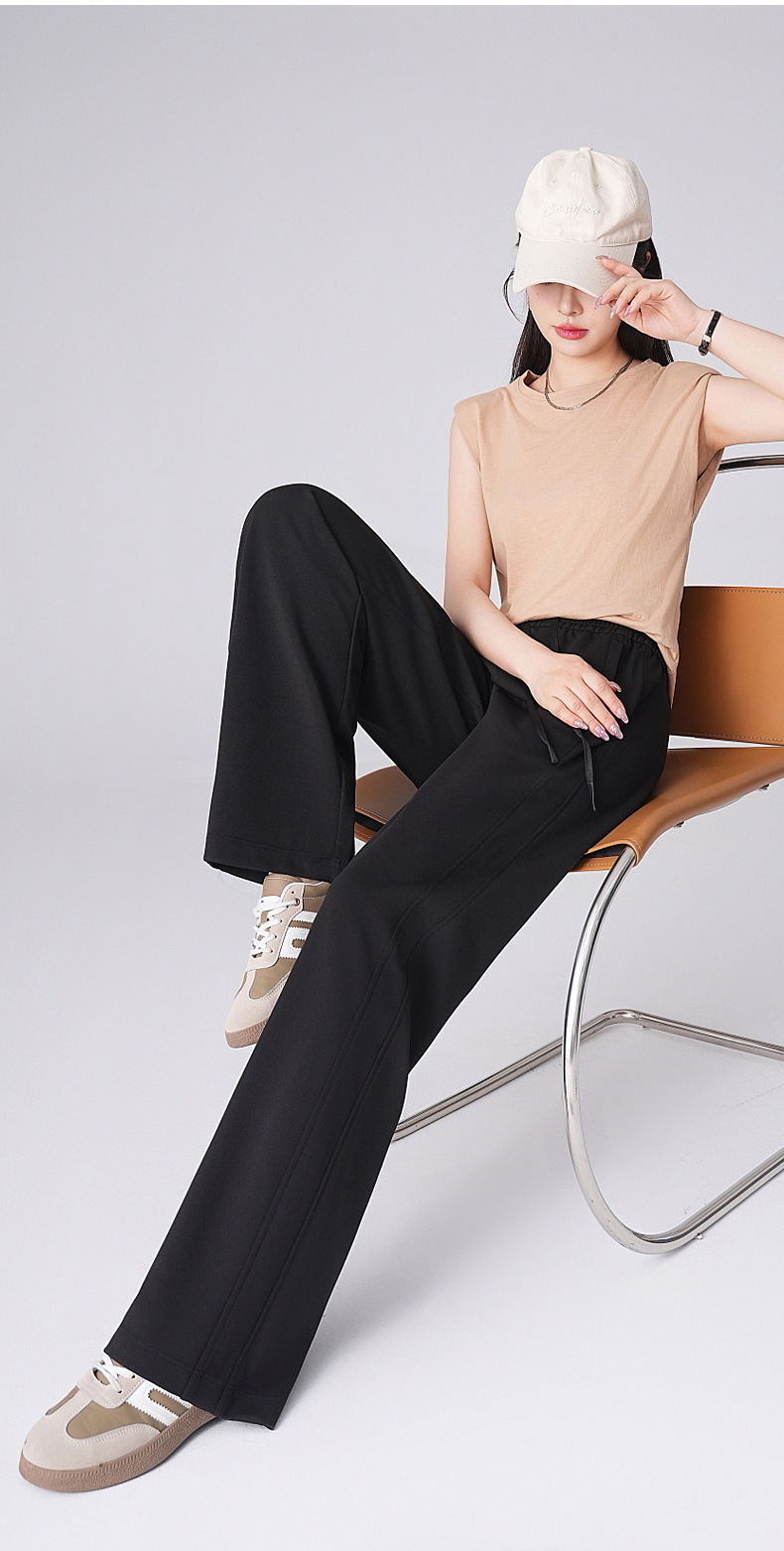 长款窄版阔腿裤女夏季新款抽绳松紧腰时尚休闲裤垂感修身直筒裤详情9