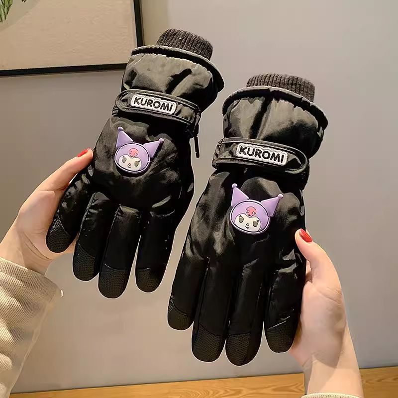 滑雪保暖手套女士秋冬季加绒加厚骑电车防风防水卡通可爱触屏手套详情8