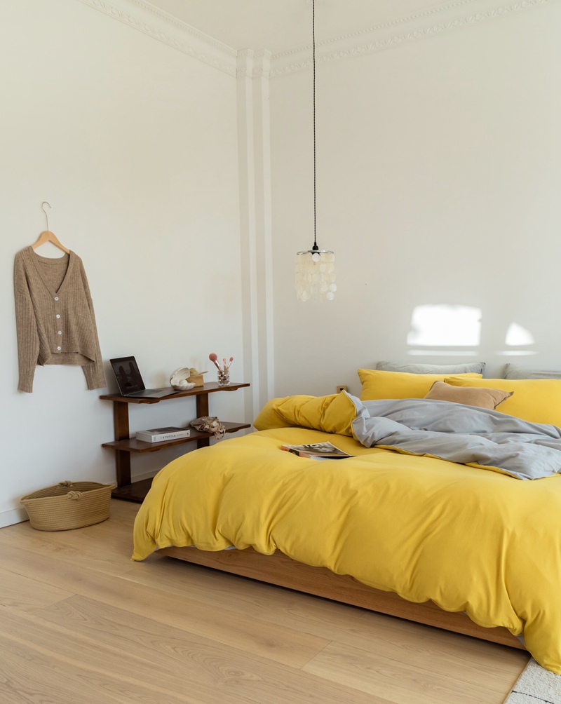 ins Japanese-style solid color all-cotton knitted cotton four-piece set, skin-friendly nude sleeping plain double-layer Indian cotton bed sheet pic 134