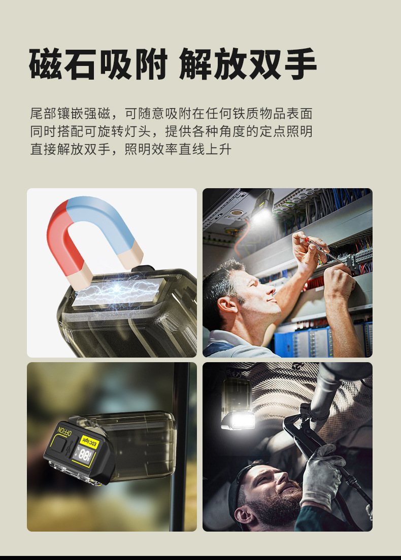 Headlamps: Rotatable head work light, mini maintenance warning, portable light, emergency night light, magnetic keychain light pic 9