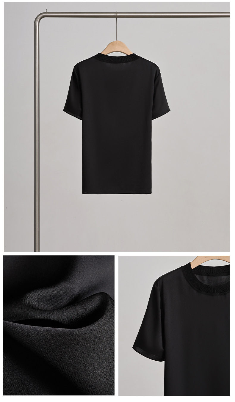 春夏季新品纯色桑蚕丝透气上衣 真丝简约短袖T恤时尚打底上衣女详情20