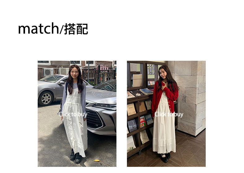 黄峥法式高腰花边吊带连衣裙女2024早秋宽松显瘦无袖长裙143LH576详情5