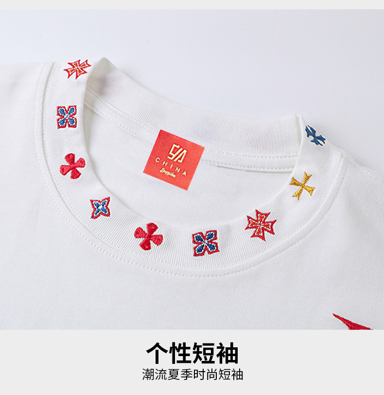 Original workmanship [230g cotton combed tightly] Short-sleeved T-shirt for women, a new style of loose Chinese fashion embroidery in summer pic 10
