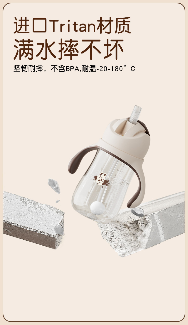 跨境宝宝学饮杯tritan吸管杯带柄刻度防漏防摔防喷宝宝学饮杯工厂详情8