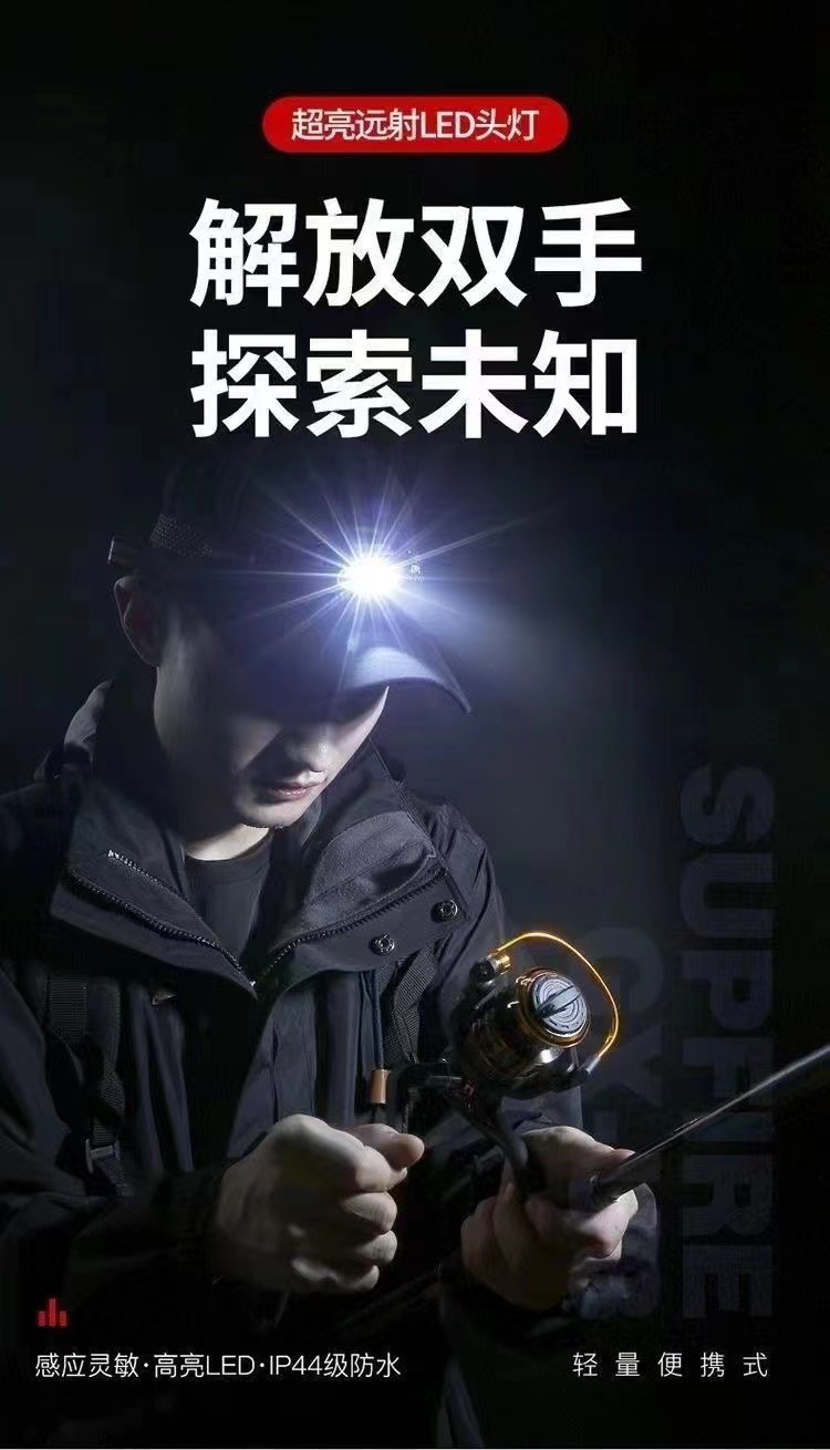 Rechargeable sensor headlamp, ultra-long battery life, intelligent LED night fishing, portable strong light night running headlamp, outdoor pic 1