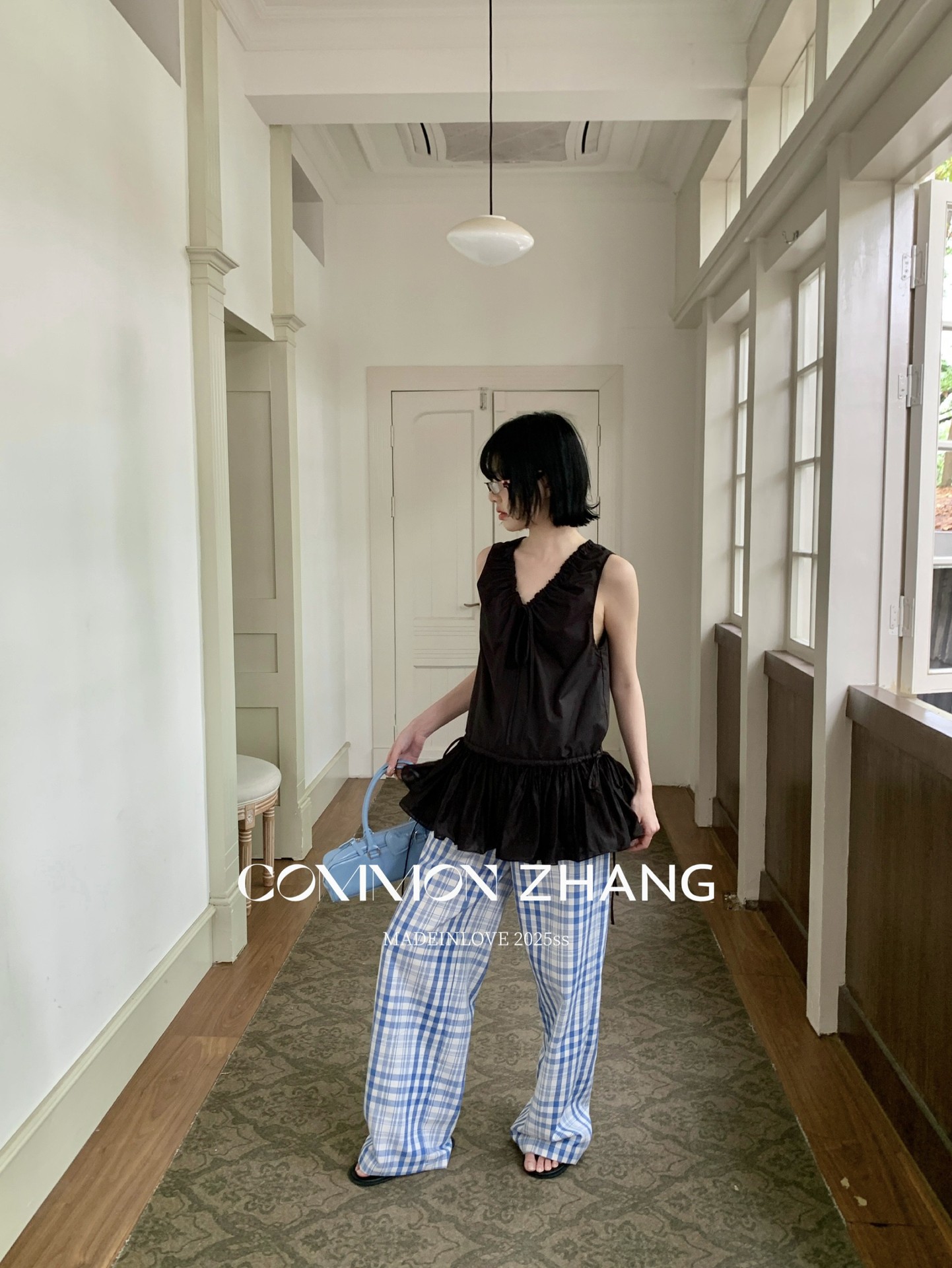 CZ ZHANG Summer French mint Manbo V-neck lace-up Youthful A-line puffed vest dress for women, B23782 pic 32