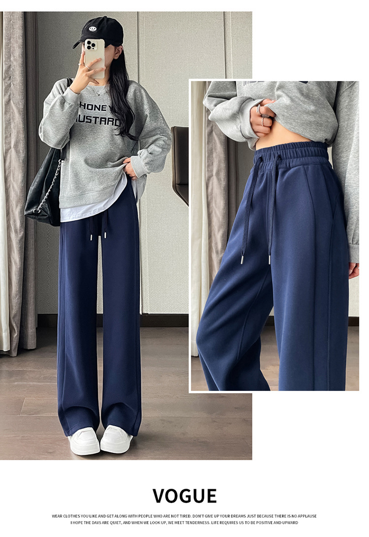 深灰色运动阔腿女秋冬加绒宽松慵懒休闲卫裤外穿窄版直筒香蕉长裤详情49