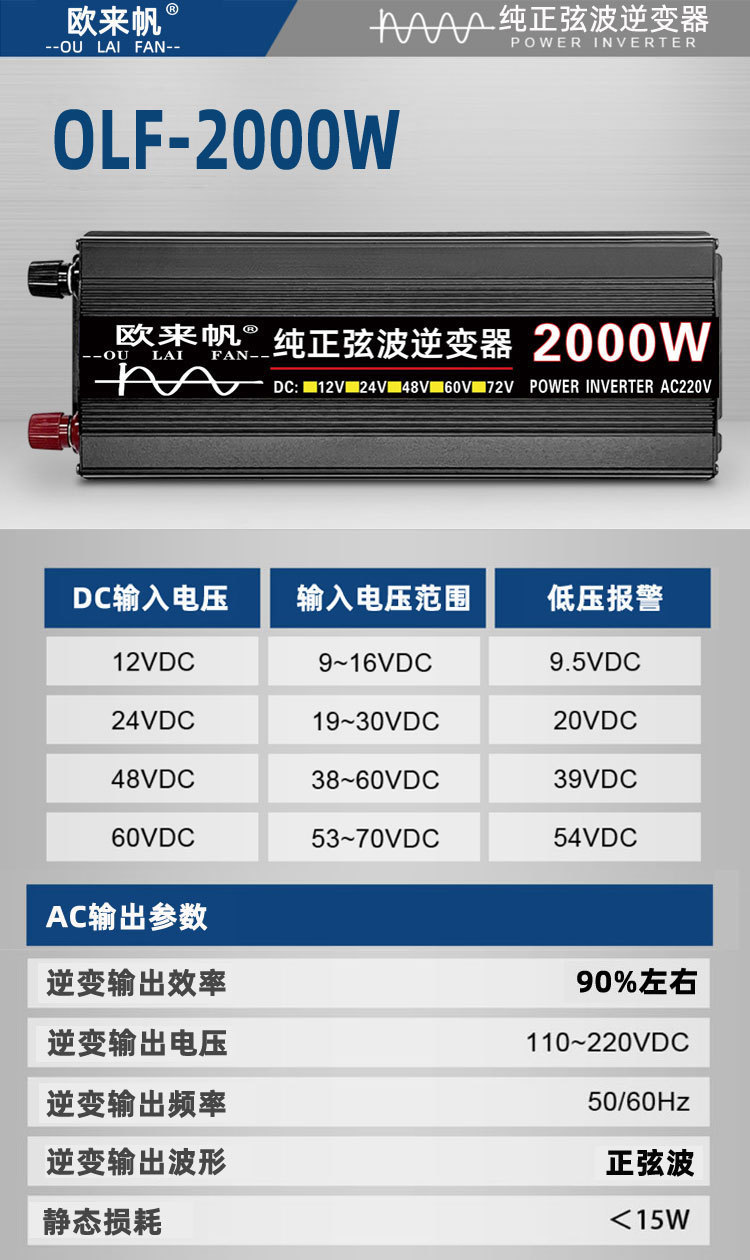 智能纯正弦波欧来帆逆变器12v24v48v60转220v4000w家用车载太阳能详情11