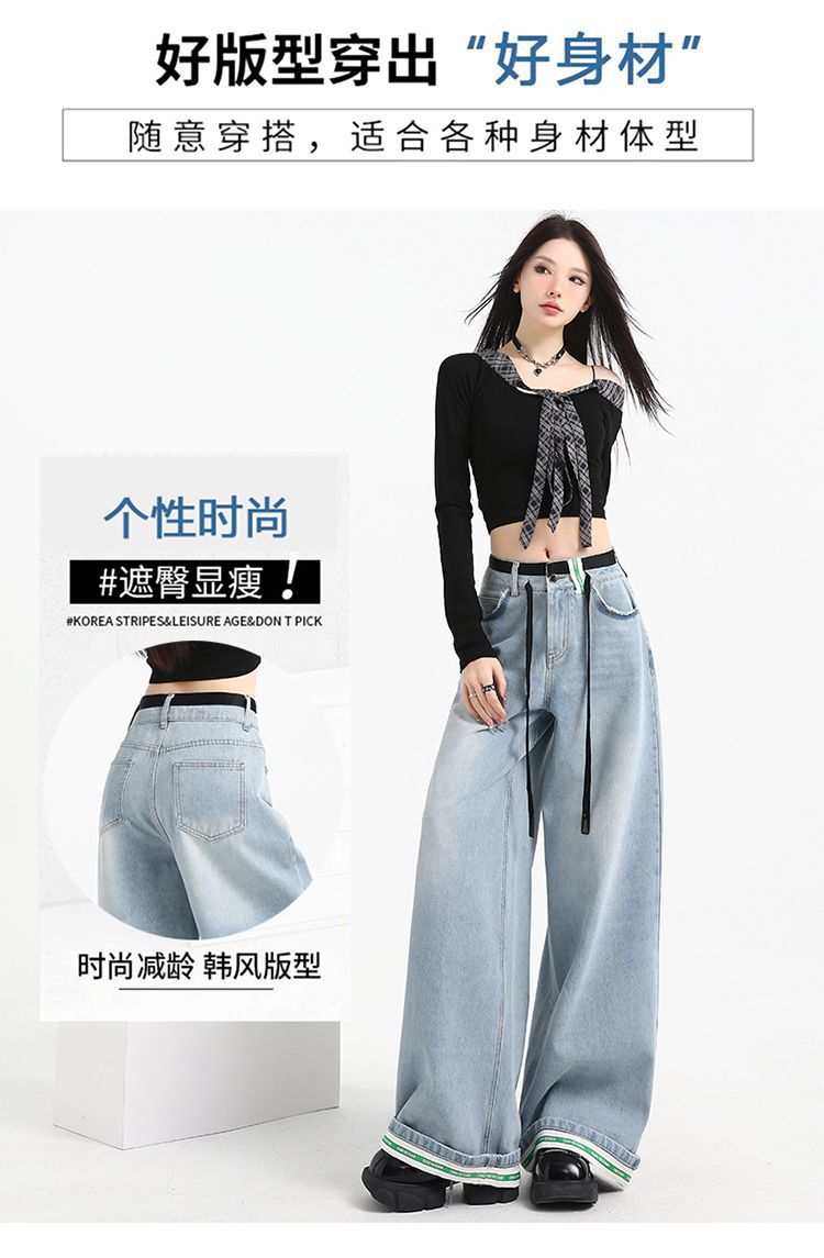 外贸牛仔阔腿裤女2026春装新款宽松高腰显瘦辣妹复古休闲直筒长裤详情8