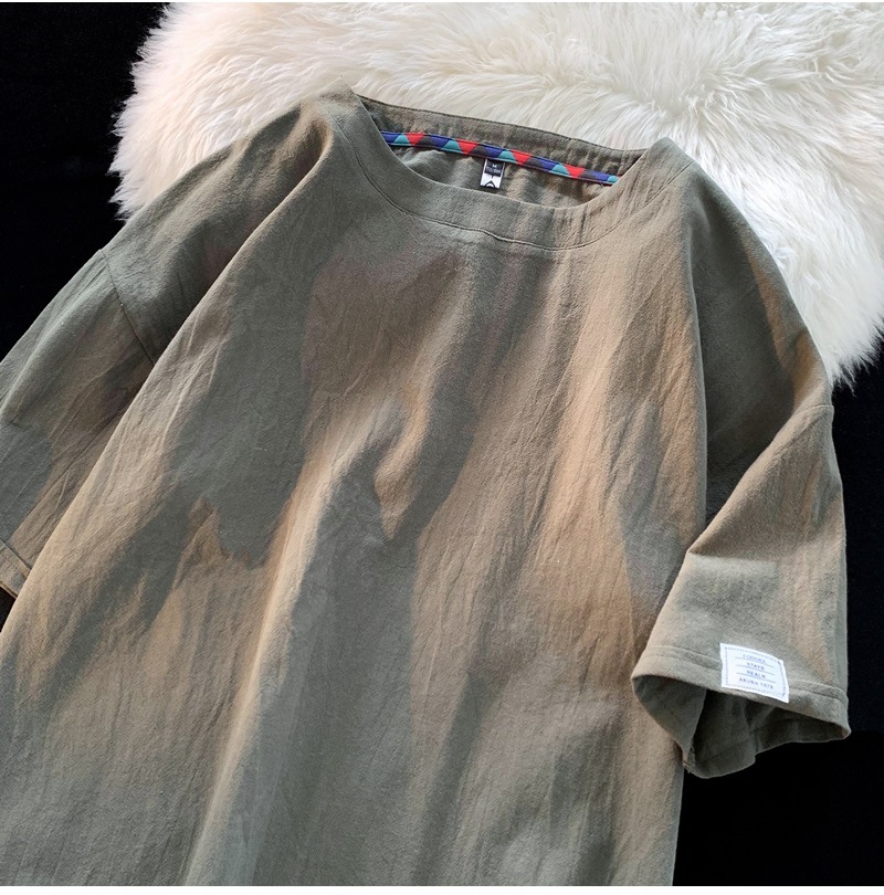Linen short-sleeved T-shirt for men, a new summer trend. Cotton and linen half-sleeved loose solid color base layer, a trendy T-shirt top pic 26