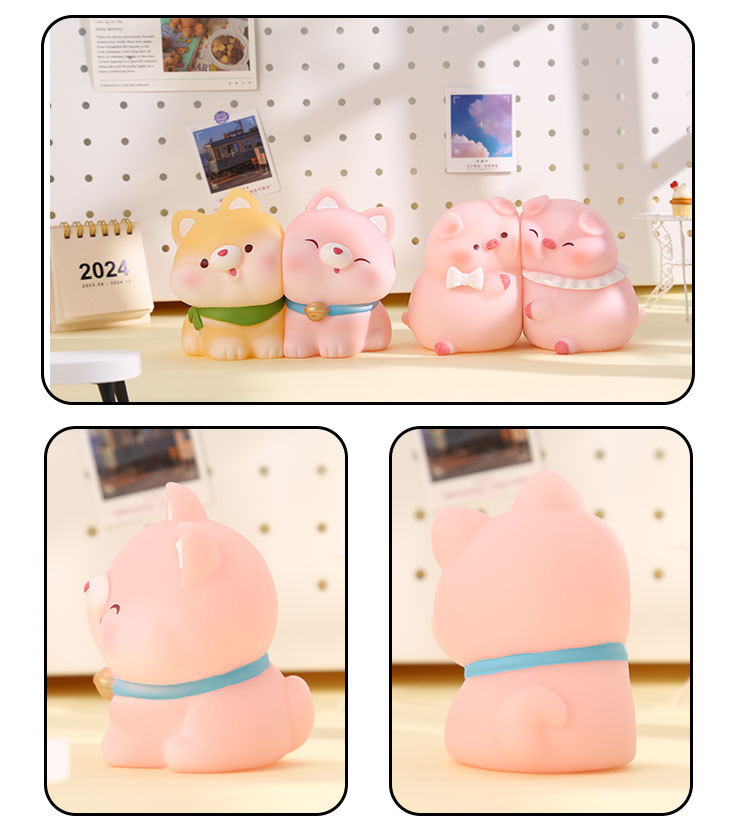 New style of stickers and hugs night light home decoration item, cartoon cute piggy and puppy night light pic 11