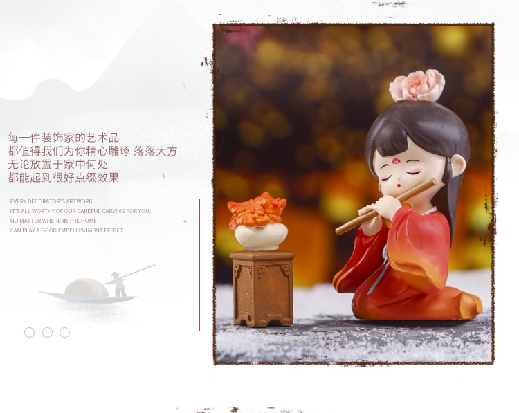 中式国色长歌摆件 四季有时设计桌面树脂工艺品创意萌趣摆件批发详情8