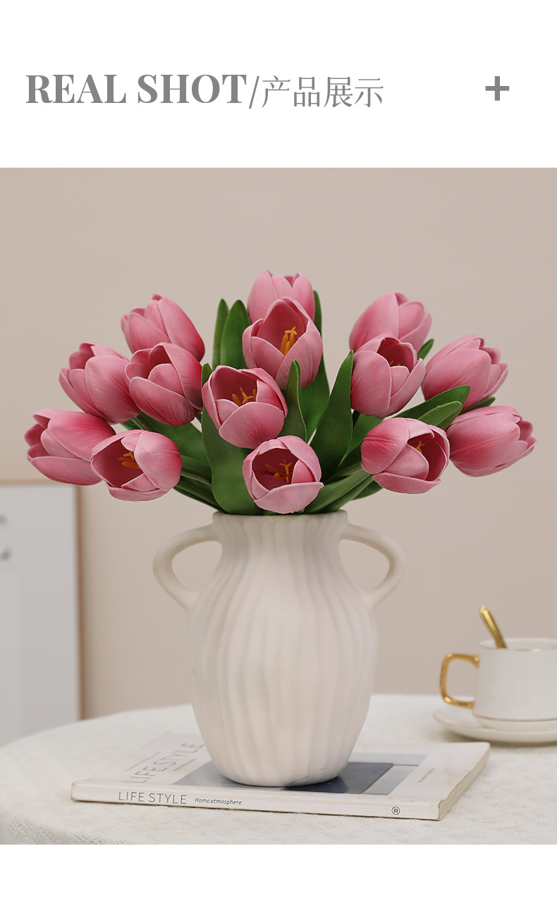 New faux flower bouquets with PU touch, round tulip heads, light luxury home, wedding scene arrangement, artificial flower ornaments, pet gardening, flower POTS and containers pic 17