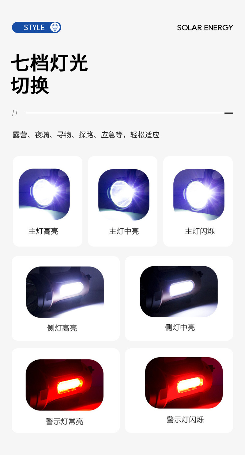 ABS outdoor power supply lighting flashlight, handheld mobile searchlight, new solar flashlight in Ningbo pic 8
