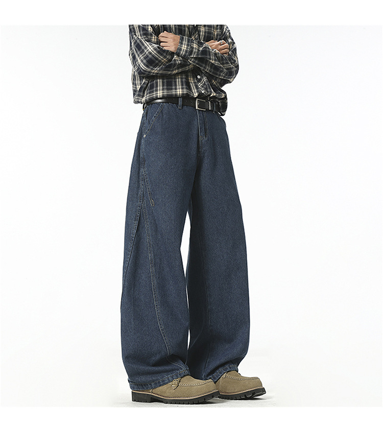 Custom-made 2026 Spring new denim blue jeans for men, American streetwear brand, retro scimitar pants, straight-leg trousers pic 14